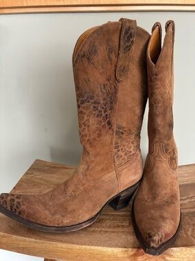 Old Gringo Brown Suede Leopard-Print Cowboy Boots 9.5